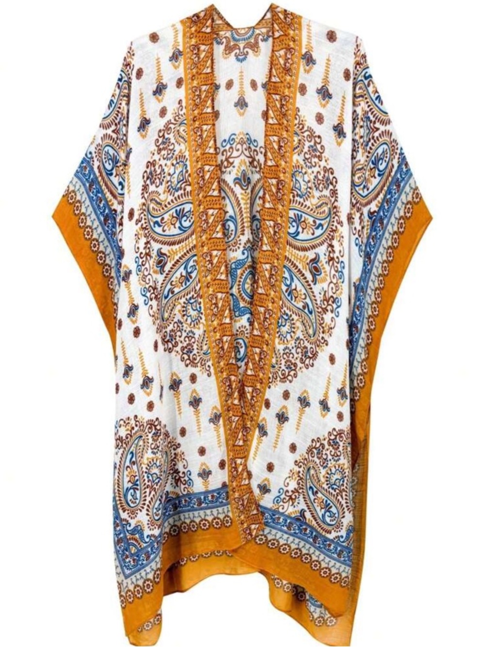 Boho Paisley Kimono Duster in White and Mustard - Picture 3 of 7
